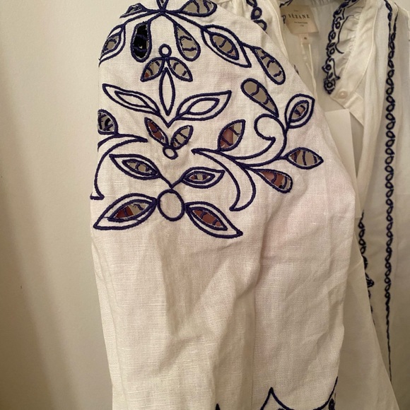 Sezane White and Blue Embroidered Top - Picture 3 of 7